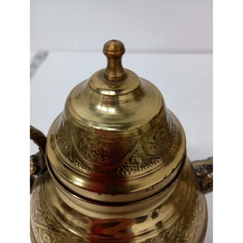 Vintage Teapot Embossed Brass Asian Small Gold Decorative Tea Pot Etched Floral
